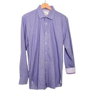 Ted Baker Endurance Dress Shirt Men's Size 16 X 32/33 Purple GEO  Contrast Cuff